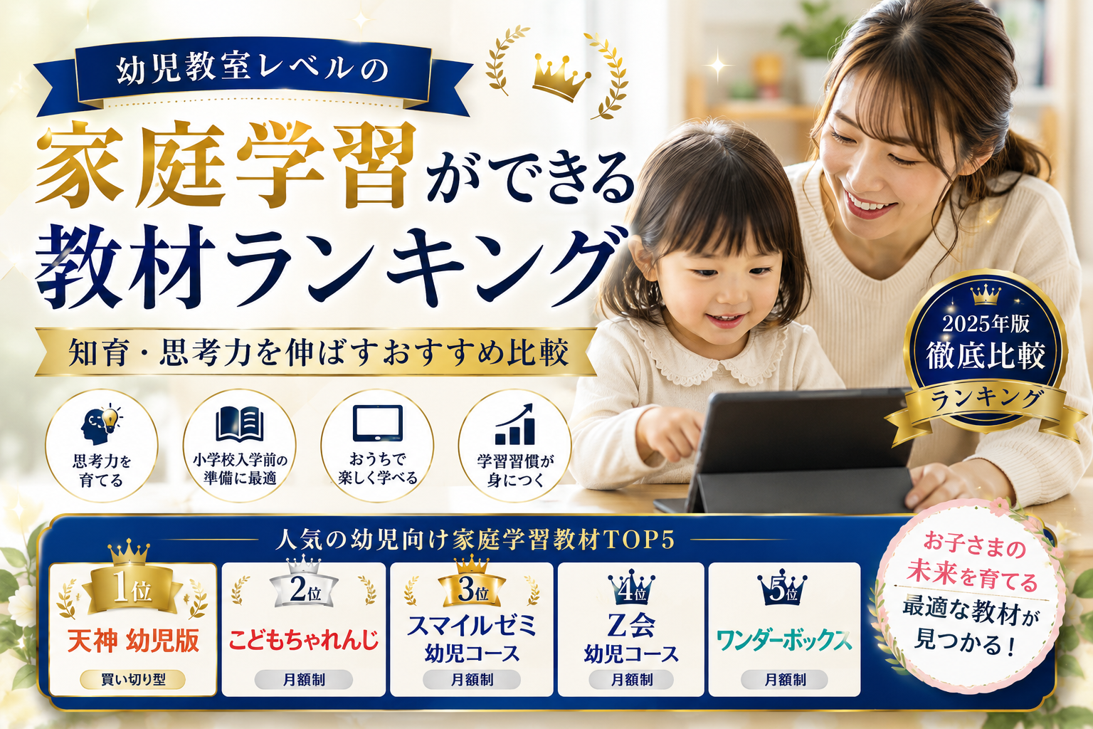幼児教室レベルの家庭学習ができる教材ランキング｜知育・思考力を伸ばすおすすめ比較