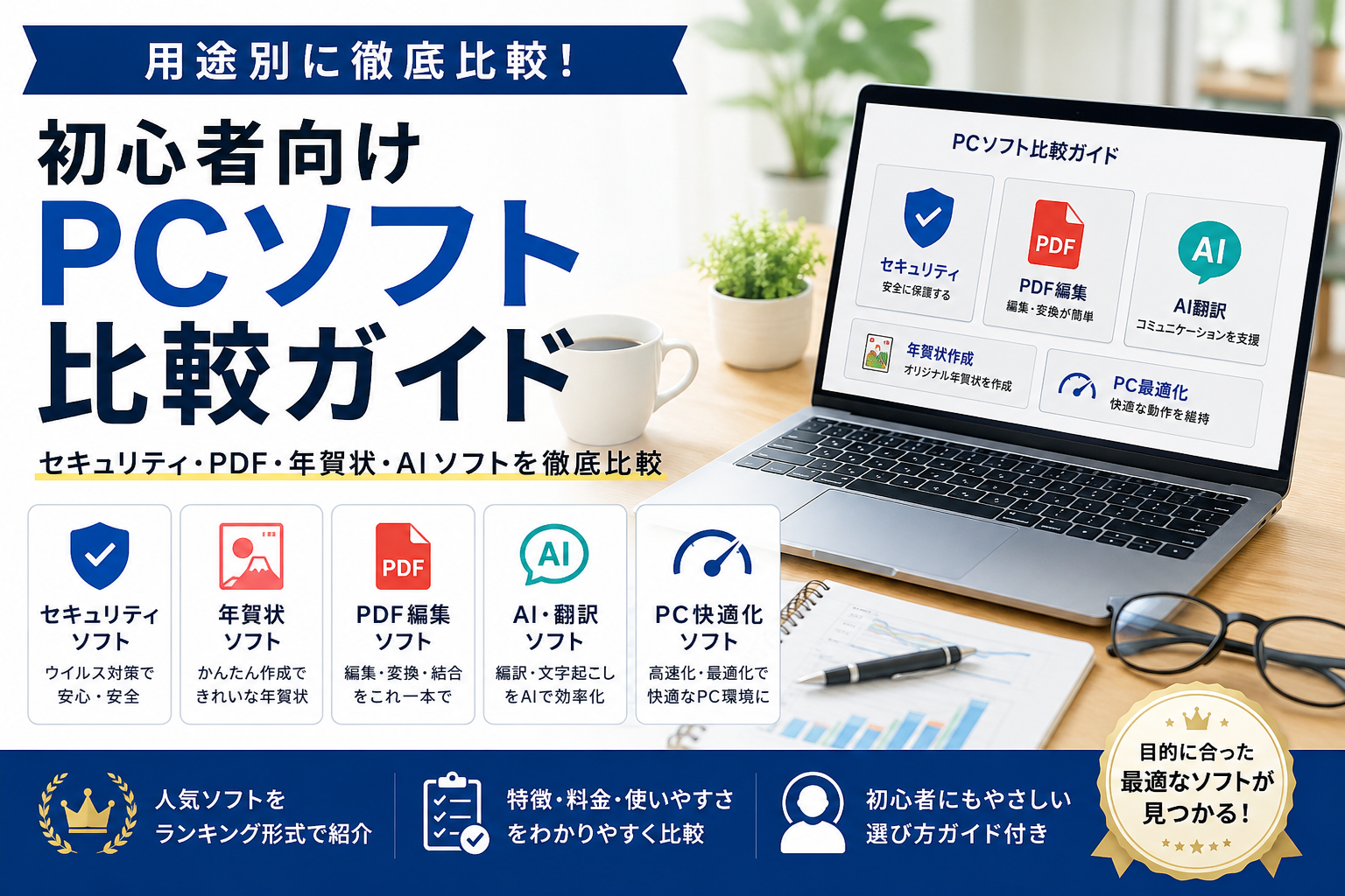 初心者向けPCソフト比較ガイド｜セキュリティ・PDF・年賀状・AIソフトを徹底比較