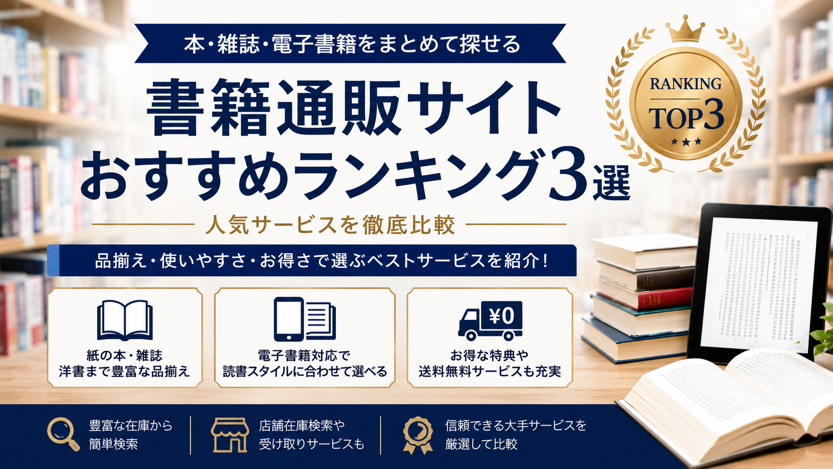 書籍通販サイトおすすめランキング3選｜本・雑誌・電子書籍をまとめて探せるサービスを比較
