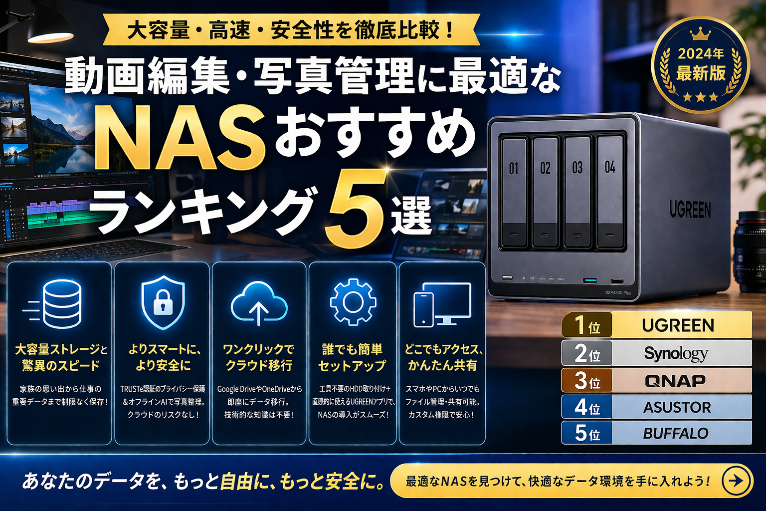 動画編集・写真管理に最適なNASおすすめランキング5選｜大容量・高速・安全性で徹底比較