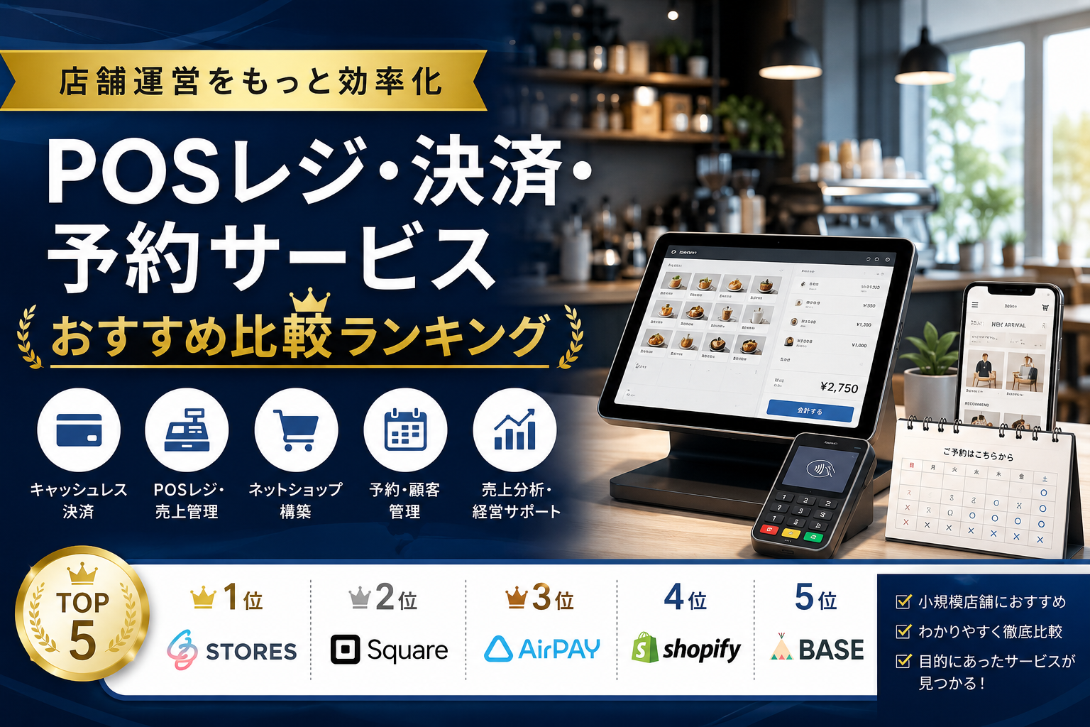 小規模店舗向けPOSレジ・決済サービスおすすめ比較ランキング