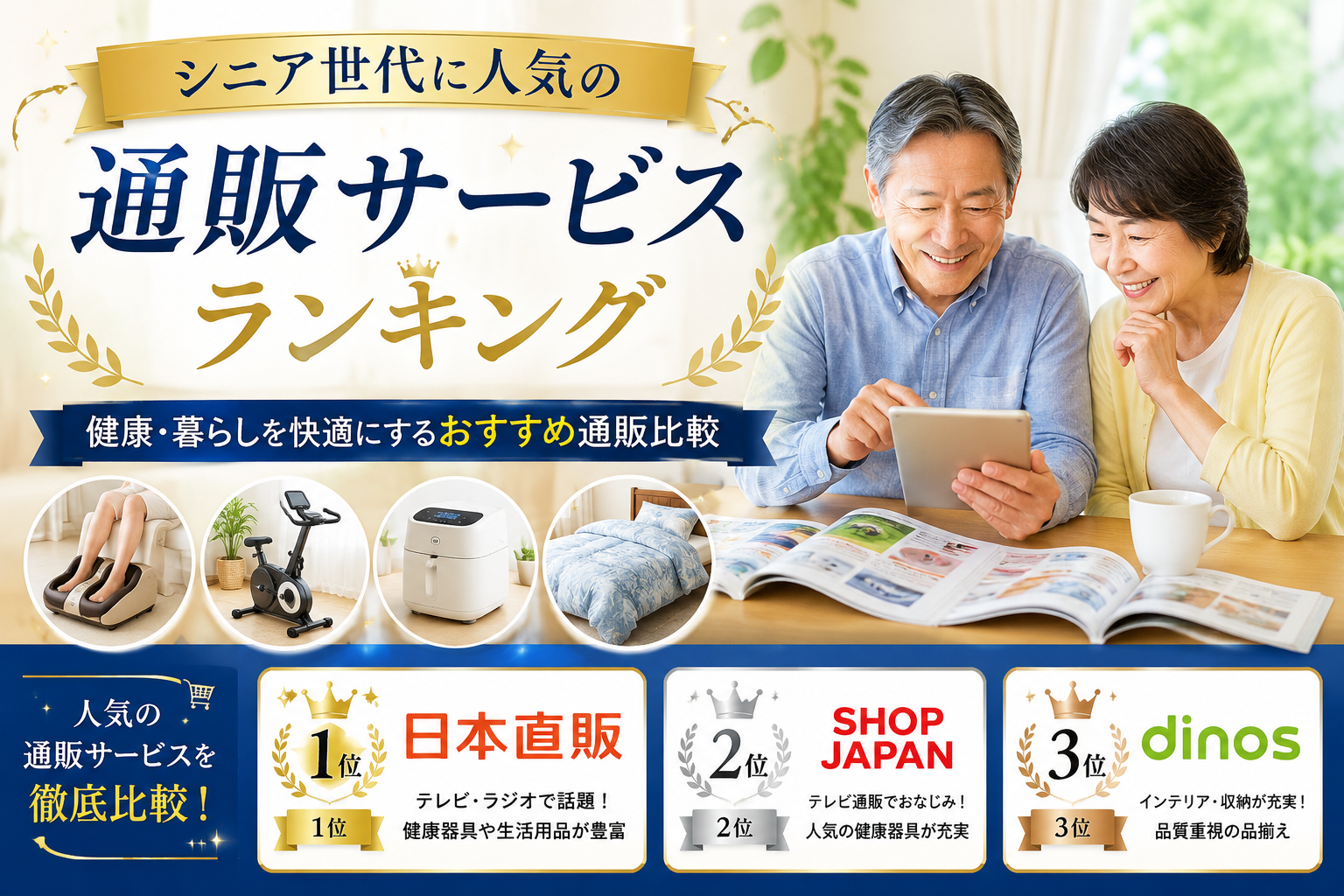 シニア世代に人気の通販サービスランキング|健康・暮らしを快適にするおすすめ通販