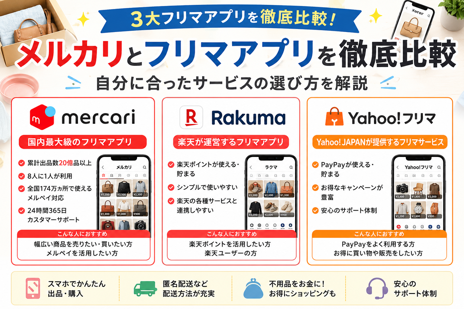 メルカリとフリマアプリを徹底比較｜自分に合ったサービスの選び方を解説