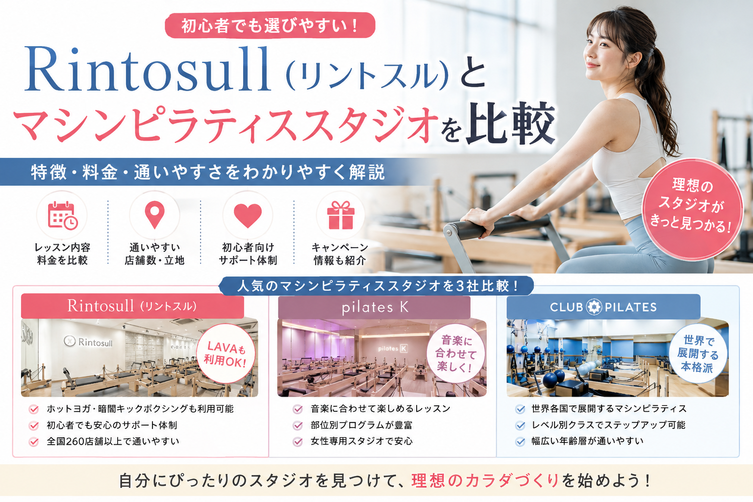 Rintosull（リントスル）とマシンピラティススタジオを比較｜特徴・料金・選び方をわかりやすく解説