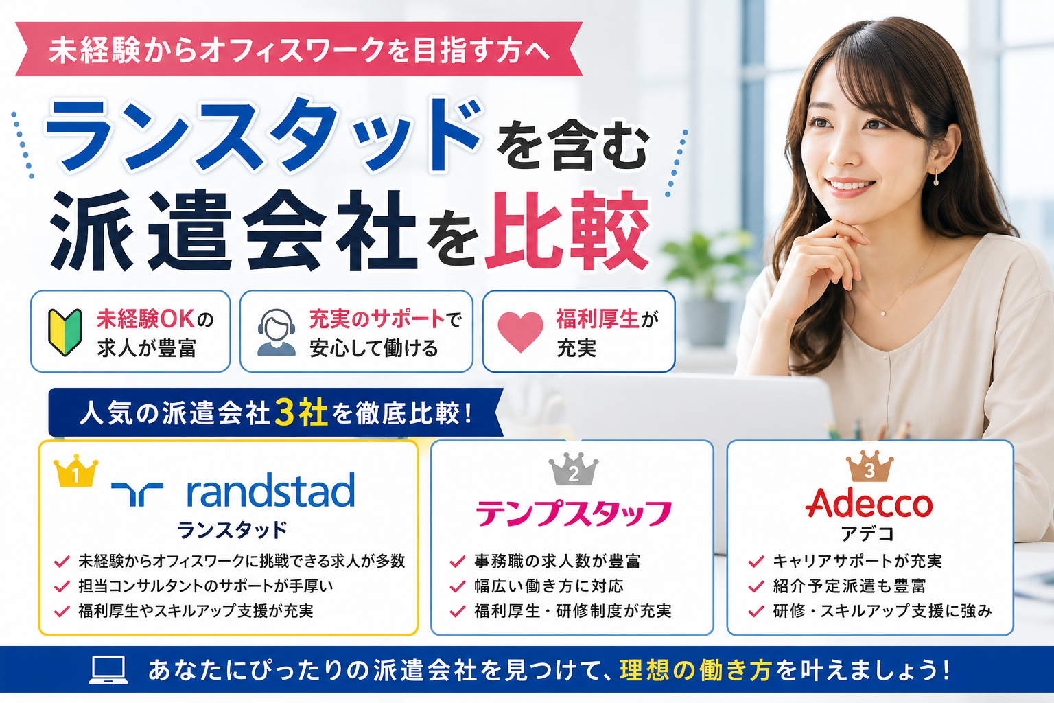 ランスタッドを含む派遣会社を比較｜未経験からオフィスワークを目指す方へ